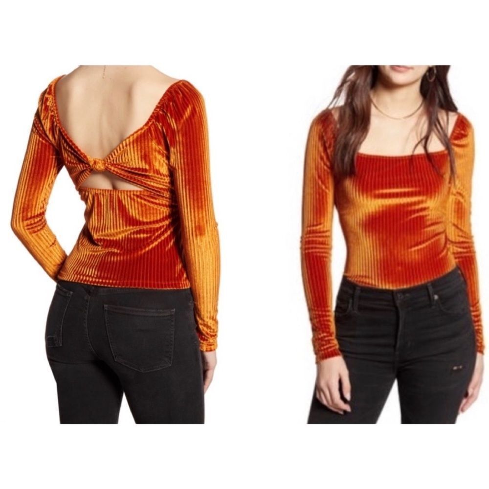All In Favor Velvet Ribbed Open Back Top SZ M